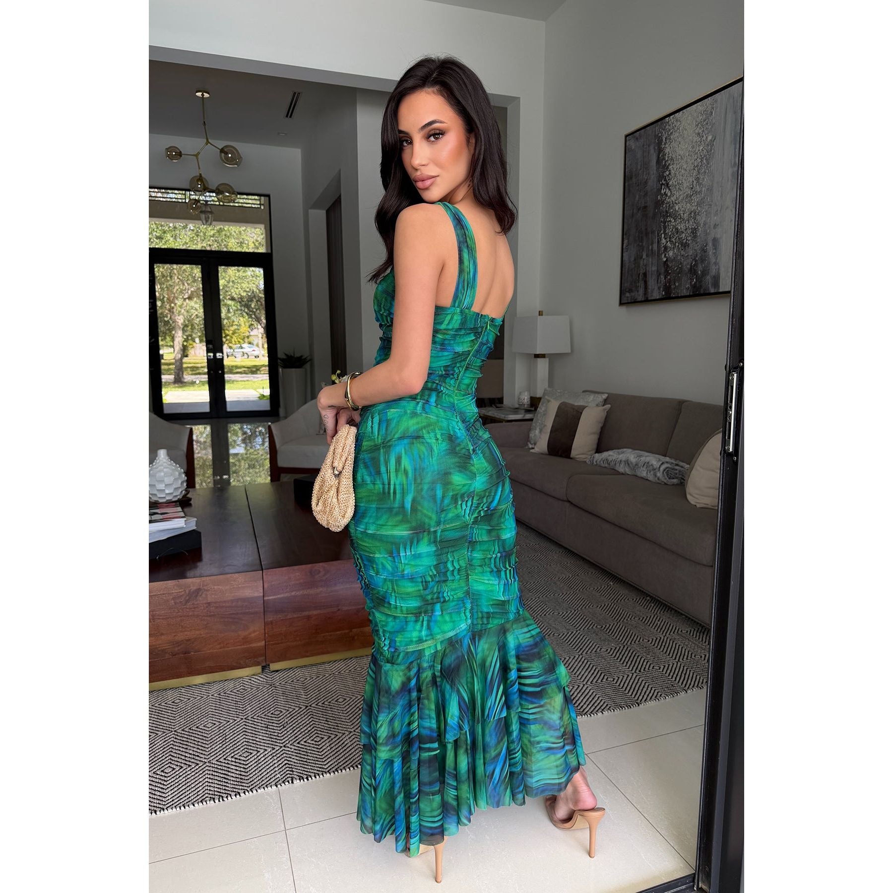 aqua metallic ruched tiered midi dress AQUA Ruched Top Midi Dress - Green by Aqua
