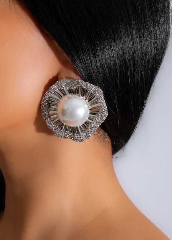 Celestial Pearl Rhinestones Earrings with clear Rhinestones geode design 