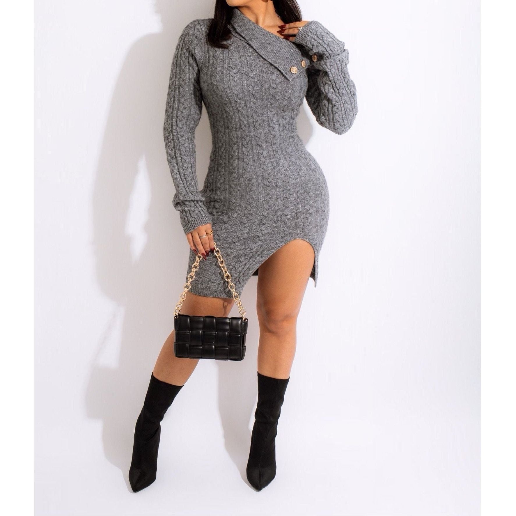 Playful Nature Mini Sweater Dress Gray - SimplyDerri