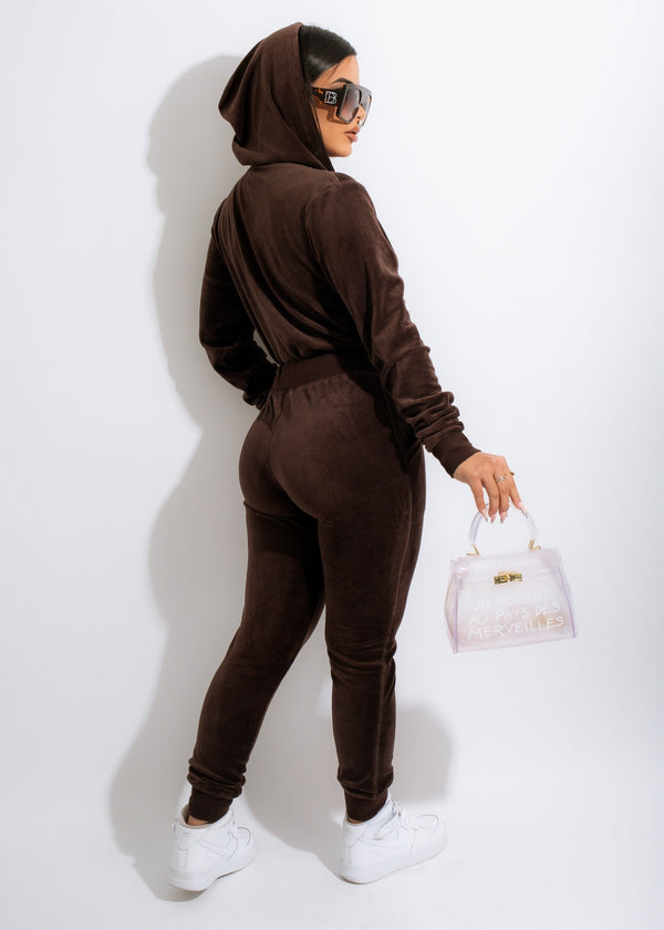 Ahead Of The Game Velour Jogger Set Brown - SimplyDerri