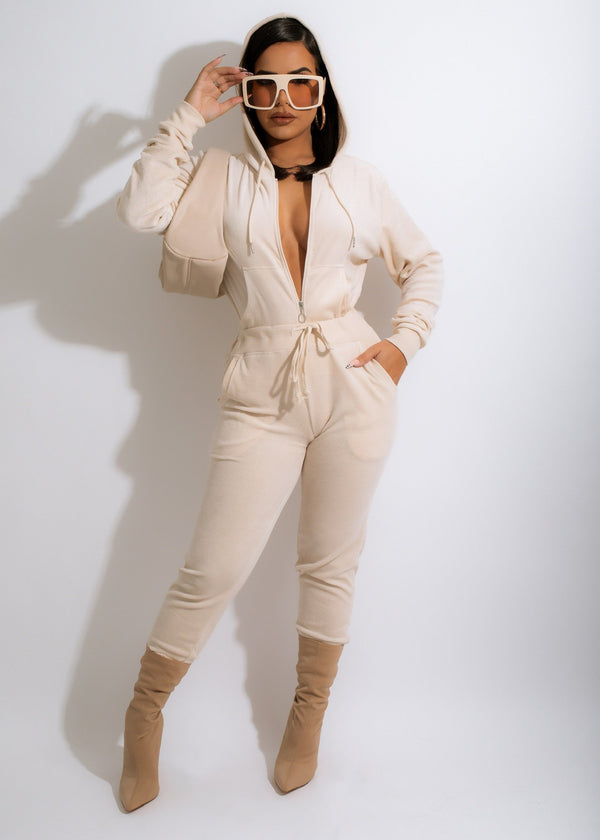 Ahead Of The Game Velour Jogger Set Ivory - SimplyDerri